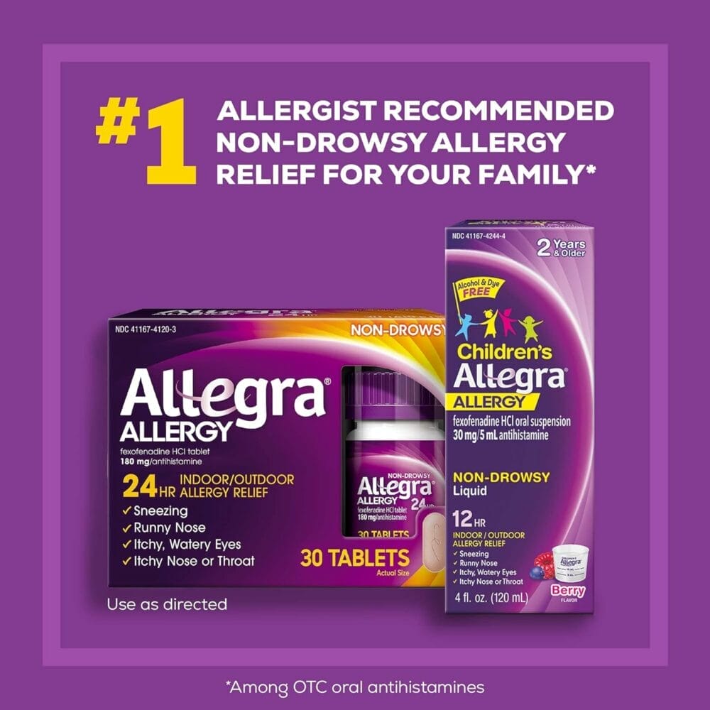Allegra Adult 24HR Non-Drowsy Antihistamine, 30 Tablets, Fast-acting Allergy Symptom Relief, 180 mg Allegra Adult 24HR Non-Drowsy Antihistamine, 30 Tablets, Fast-acting Allergy Symptom Relief, 180 mg