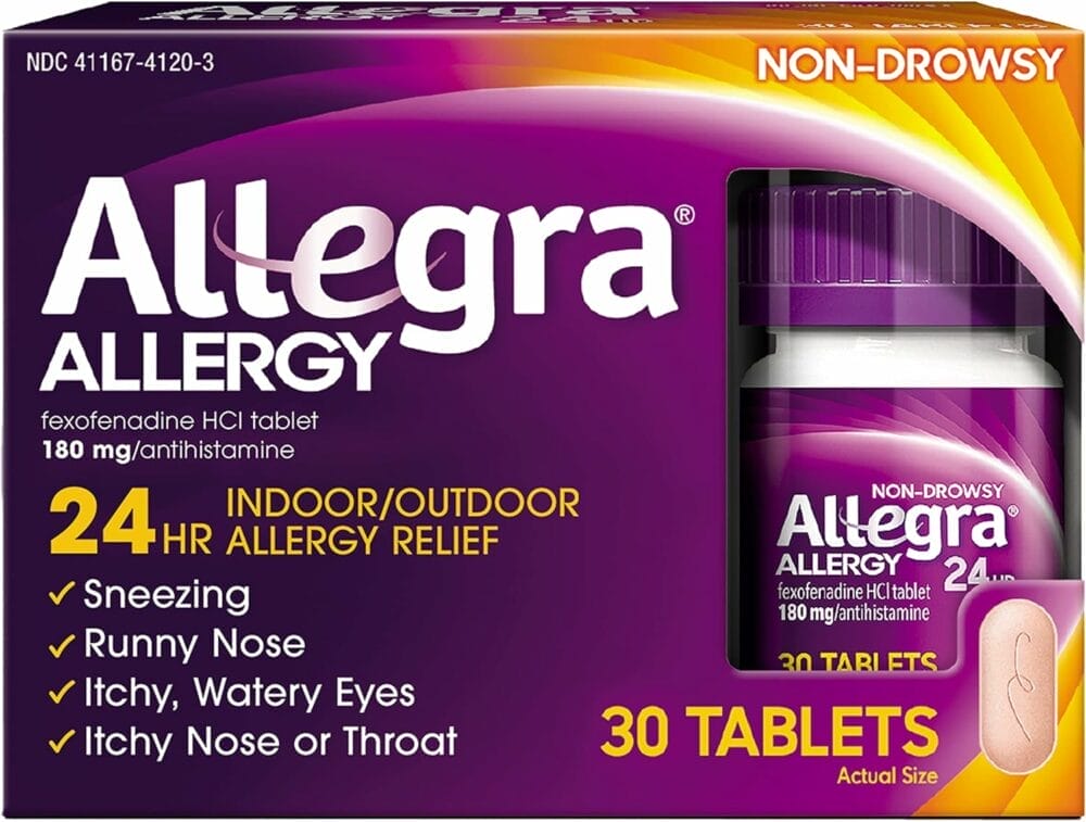 Allegra Adult 24HR Non-Drowsy Antihistamine, 30 Tablets, Fast-acting Allergy Symptom Relief, 180 mg Allegra Adult 24HR Non-Drowsy Antihistamine, 30 Tablets, Fast-acting Allergy Symptom Relief, 180 mg