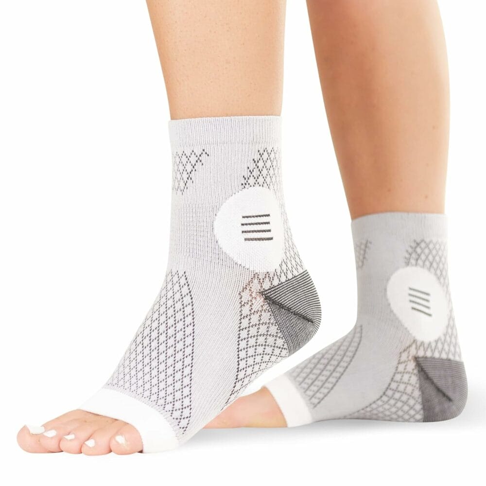 BraceAbility Neuropathy Socks - Peripheral Neuritis Therapy Compression Diabetic Open-Toe Foot Sleeves for Ankle Gout, Nerve Damage Pain in Legs and Feet Relief Brace for Men and Women (M - Gray)