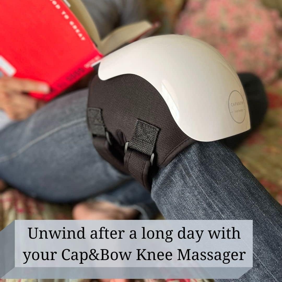 CapBow Knee Massager - 3 Level Infrared and Vibration Knee Pain Relief - Beneficial for Arthritis, Swelling, and Soreness - Fits Many Sizes, Extension Straps Included