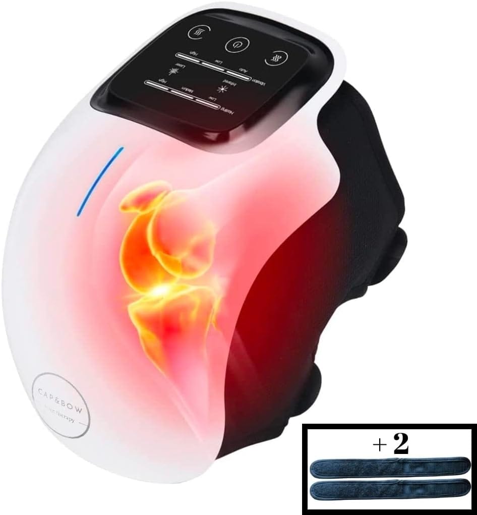 CapBow Knee Massager - 3 Level Infrared and Vibration Knee Pain Relief - Beneficial for Arthritis, Swelling, and Soreness - Fits Many Sizes, Extension Straps Included