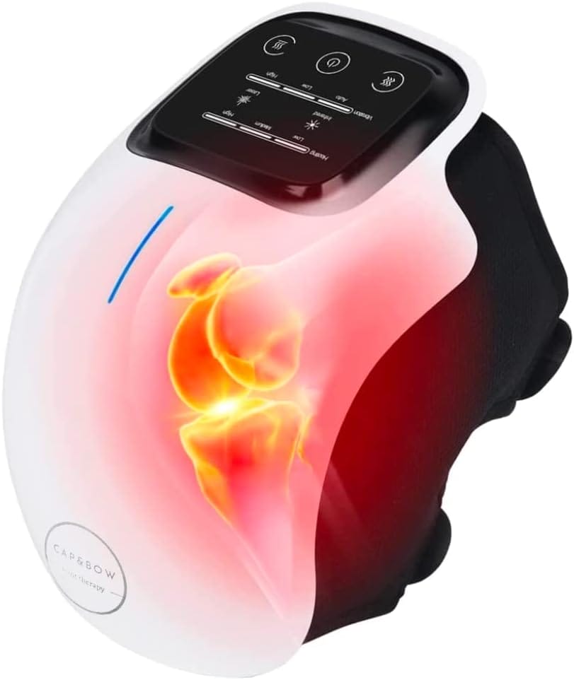 CapBow Knee Massager - 3 Level Infrared and Vibration Knee Pain Relief - Beneficial for Arthritis, Swelling, and Soreness - Fits Many Sizes, Extension Straps Included