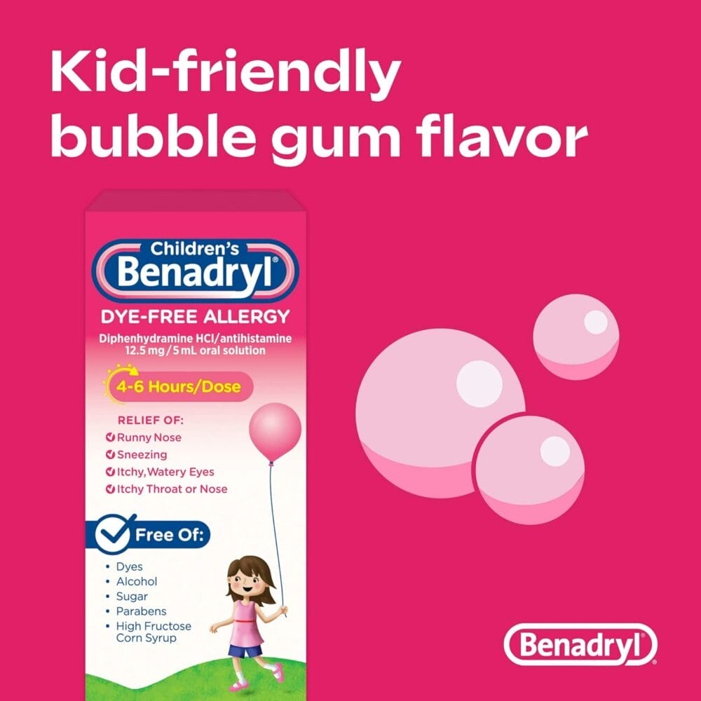 Childrens Benadryl Dye-Free Allergy Liquid, 4 FL OZ (118 mL) Per Bottle Childrens Benadryl Dye-Free Allergy Liquid, 4 FL OZ (118 mL) Per Bottle