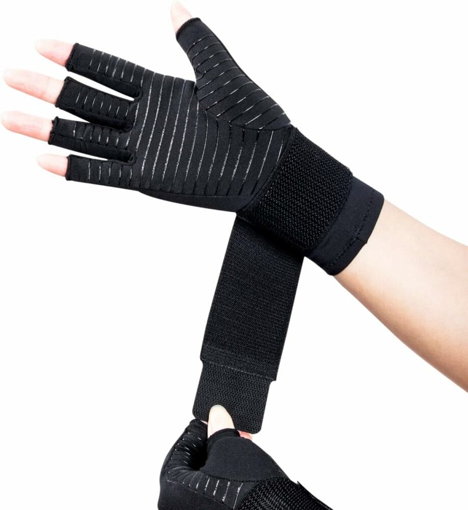 Dr.Welland Medical Arthritis Gloves with Strap, Best Open Finger Glove Hand Wrist Support for Rheumatoid Arthritis, Carpal Tunnel, RSI, Tendonitis, Daily Healing, Hand Pain Relief – Men/Women