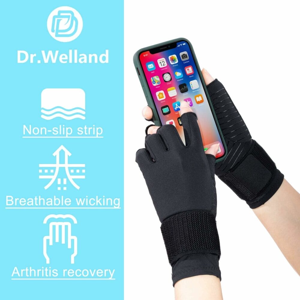 Dr.Welland Medical Arthritis Gloves with Strap, Best Open Finger Glove Hand Wrist Support for Rheumatoid Arthritis, Carpal Tunnel, RSI, Tendonitis, Daily Healing, Hand Pain Relief – Men/Women