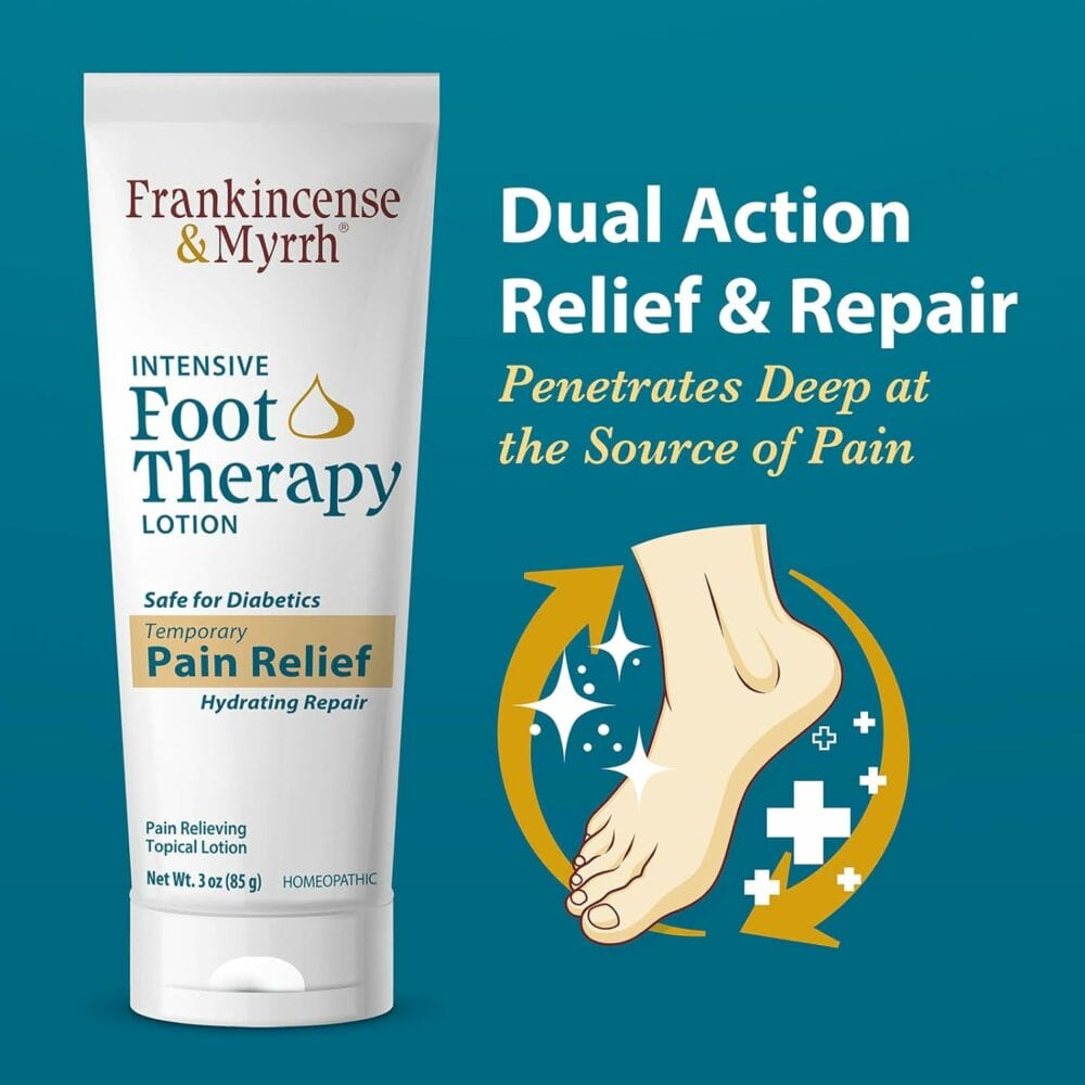 Frankincense  Myrrh Foot Pain Relief Lotion - Intensive Foot Therapy - Dual Action Neuropathy Cream and Hydrating Skin Repair with Essential Oils, 3 Ounce (Pack of 1)