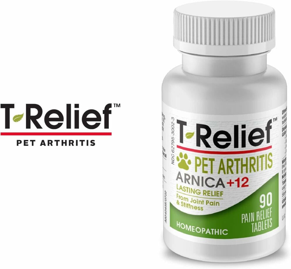 MediNatura T-Relief Pet Arthritis Relief Arnica +12 Powerful Natural Homeopathic Medicines Help Ease Hip  Joint Pain Soreness  Stiffness for Dog  Cat - 90 Tablets (2 Pack)