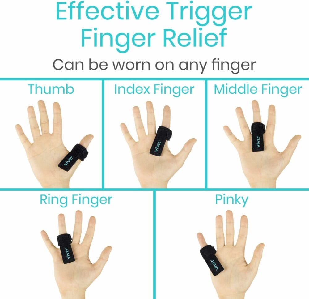 Vive Trigger Finger Splint Support Brace for Straightening Curved, Bent, Locked  Stenosing Tenosynovitis Hands - Tendon Release  Pain Relief (2-Pack, Black)