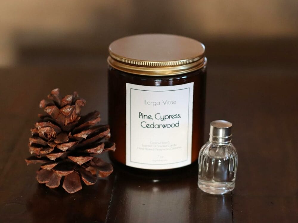 All-Natural Pine, Cypress, Cedarwood Aromatherapy Essential Oil Candle, People Pets Safe, Pure Sustainable Organic Vegan Coconut Wax, Allergy Friendly, Non Toxic, Zero Waste, Clean, Slow Burning All-Natural Pine, Cypress, Cedarwood Aromatherapy Essential Oil Candle, People Pets Safe, Pure Sustainable Organic Vegan Coconut Wax, Allergy Friendly, Non Toxic, Zero Waste, Clean, Slow Burning