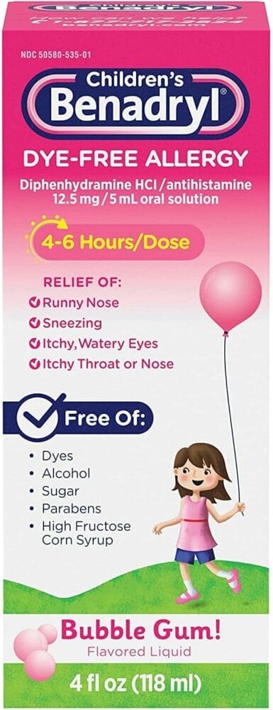 Benadryl Childrens Dye-Free Allergy Liquid Bubble Gum Flavored - 4 oz, Pack of 3 Benadryl Childrens Dye-Free Allergy Liquid Bubble Gum Flavored - 4 oz, Pack of 3