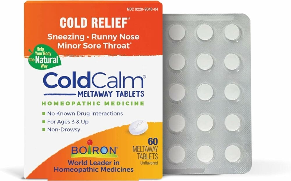 Boiron ColdCalm Tablets for Relief of Common Cold Symptoms Such as Sneezing, Runny Nose, Sore Throat, and Nasal Congestion - Non-Drowsy - 60 Count