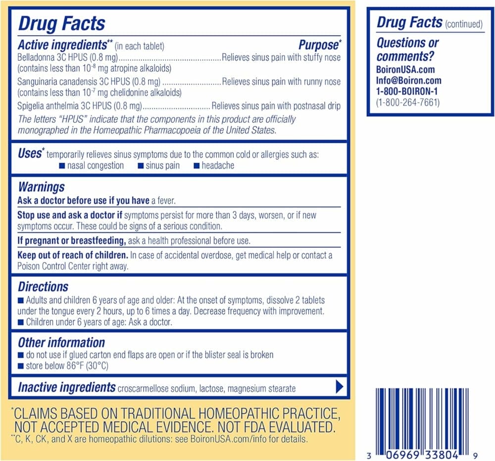 Boiron SinusCalm Tablets for Sinus Pain Relief, Runny Nose, Congestion, Sinus Pressure, Headache - 60 Count Boiron SinusCalm Tablets for Sinus Pain Relief, Runny Nose, Congestion, Sinus Pressure, Headache - 60 Count