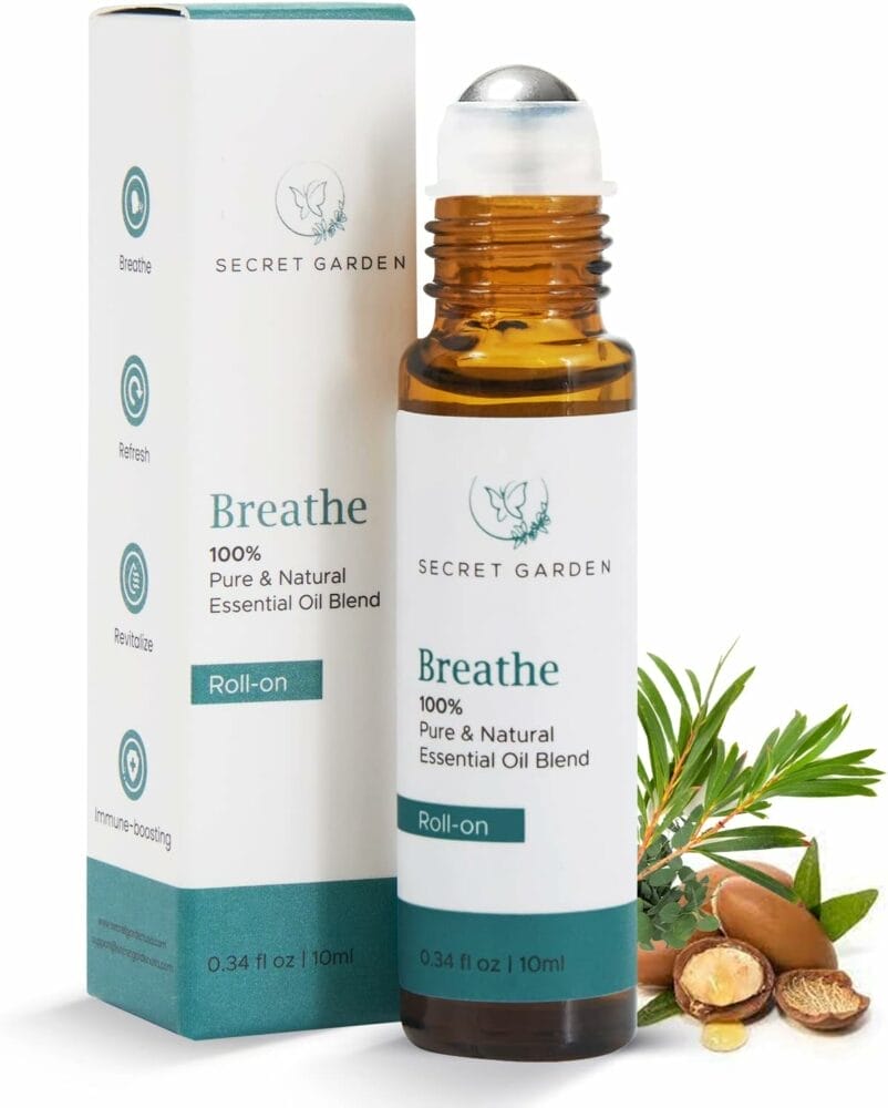 Breathe Essential Oil Roll On (10ml) – Peppermint Essential Oil Blends for Aromatherapy, Massage, Skincare, Breath – Aromatherapy Oils Roller Bottles – Premium Roll On Essential Oils by Secret Garden Breathe Essential Oil Roll On (10ml) – Peppermint Essential Oil Blends for Aromatherapy, Massage, Skincare, Breath – Aromatherapy Oils Roller Bottles – Premium Roll On Essential Oils by Secret Garden