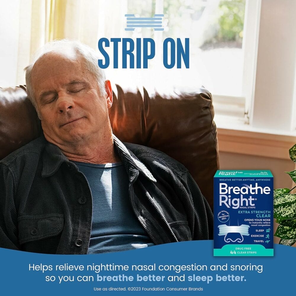 Breathe Right Nasal Strips | Extra Strength | Clear | For Sensitive Skin I Drug-Free Snoring Solution Nasal Congestion Relief Caused by Colds Allergies | 44 Count (Packaging May Vary) Breathe Right Nasal Strips | Extra Strength | Clear | For Sensitive Skin I Drug-Free Snoring Solution Nasal Congestion Relief Caused by Colds Allergies | 44 Count (Packaging May Vary)