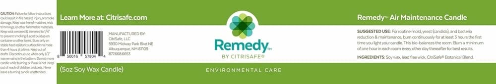 CitriSafe Remedy Maintenance Candle - Air Purification Soy Candle - Long-Lasting, Non-Scented, Botanical Blend - 5oz CitriSafe Remedy Maintenance Candle - Air Purification Soy Candle - Long-Lasting, Non-Scented, Botanical Blend - 5oz