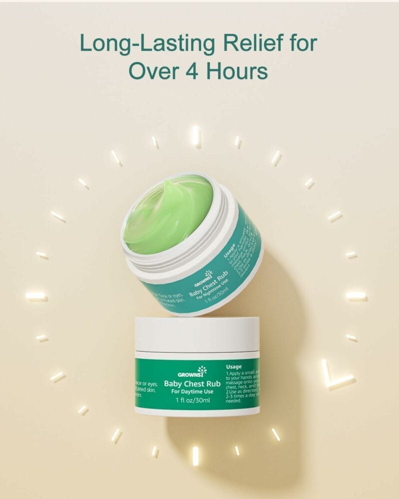 GROWNSY Baby Chest Rub, Daytime Nighttime 2 Pack Natural Rub, for Relieves Congestion and Soothing Breathing, Petroleum Free, Made from Eucalyptus Oil, Peppermint Oil, Lavender Rosemary GROWNSY Baby Chest Rub, Daytime Nighttime 2 Pack Natural Rub, for Relieves Congestion and Soothing Breathing, Petroleum Free, Made from Eucalyptus Oil, Peppermint Oil, Lavender Rosemary