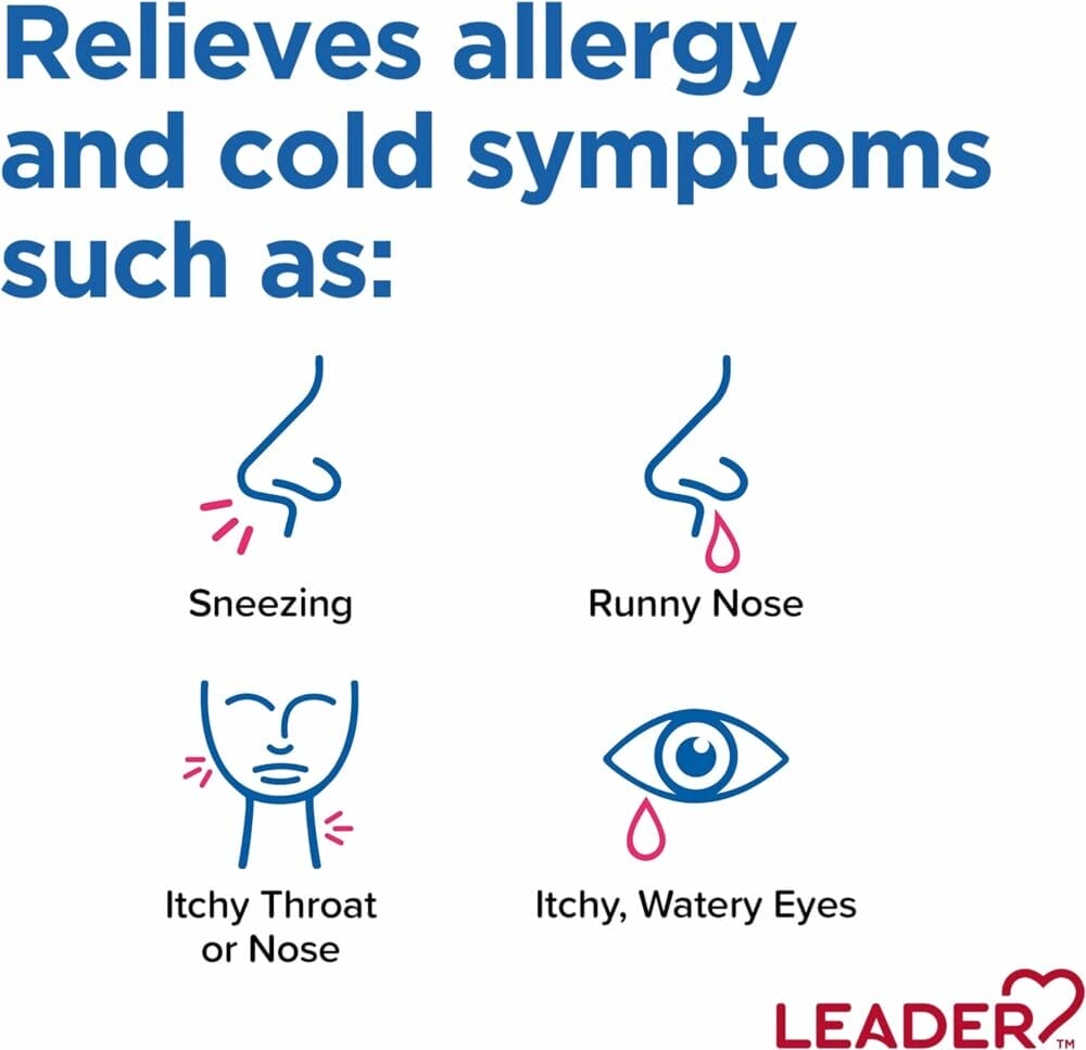 Leader Allergy Relief Antihistamine Diphenhydramine HCI 25 mg, Relieves, Symptoms Due to Hay Fever and Upper Respiratory Allergies, 100 Capsules Leader Allergy Relief Antihistamine Diphenhydramine HCI 25 mg, Relieves, Symptoms Due to Hay Fever and Upper Respiratory Allergies, 100 Capsules