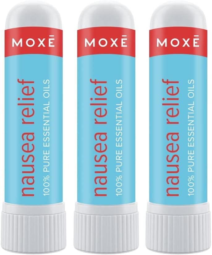 MOXE Nausea Relief Nasal Inhaler Sticks, All Natural Essential Oil Blend, Ginger, Cardamom, Peppermint, Sweet Orange, Upset Stomach, Headaches, Easy-to-Use Portable Aromatherapy, Made in USA, 3 Pack