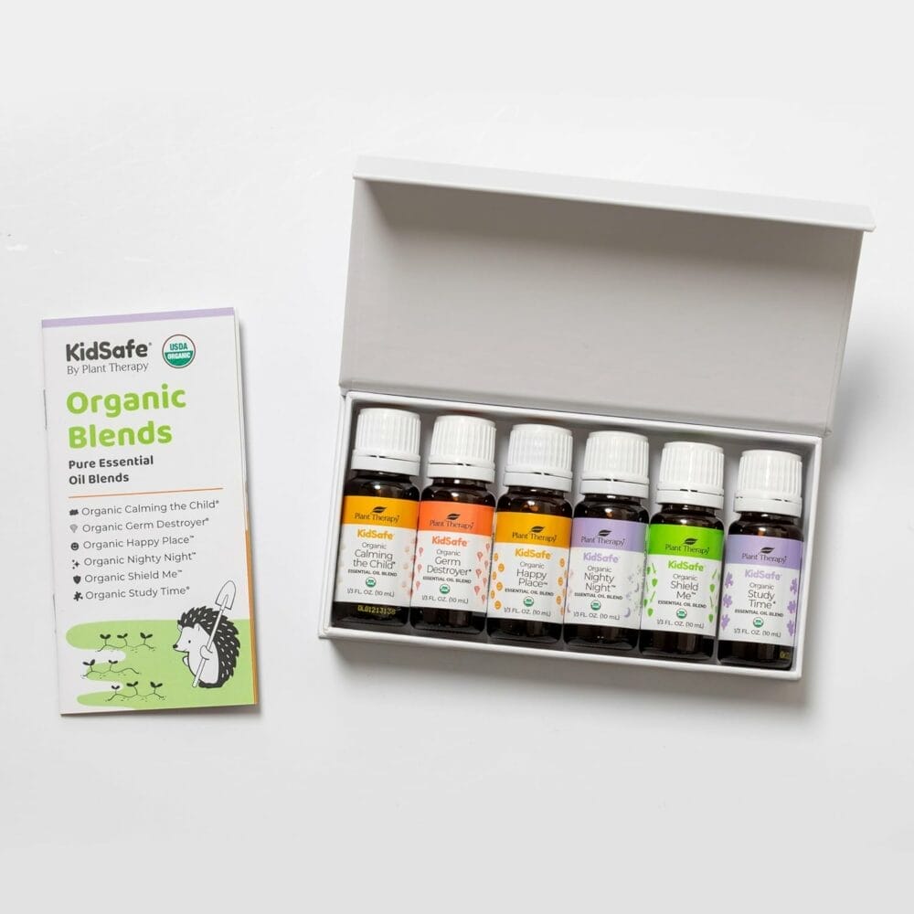 Plant Therapy KidSafe Organic Essential Oil Blends Set 10 mL (1/3 oz) 100% Pure, Undiluted, Therapeutic Grade Plant Therapy KidSafe Organic Essential Oil Blends Set 10 mL (1/3 oz) 100% Pure, Undiluted, Therapeutic Grade