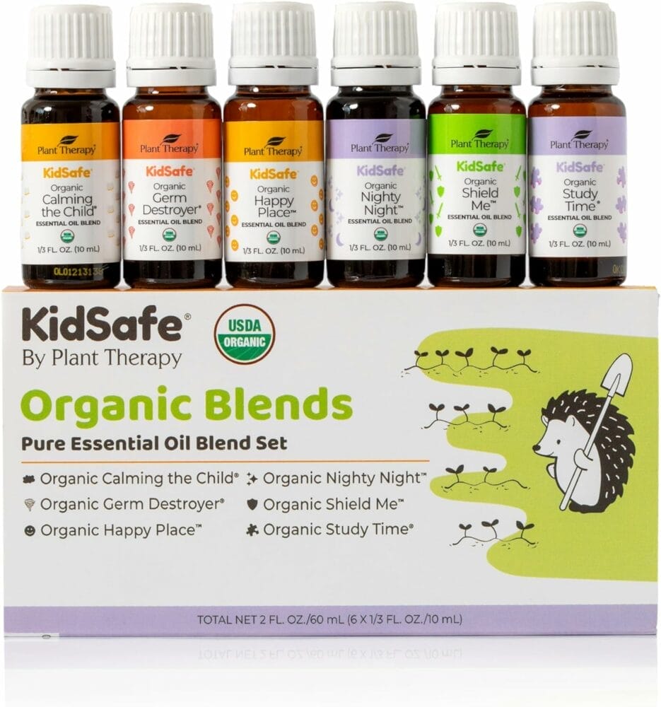Plant Therapy KidSafe Organic Essential Oil Blends Set 10 mL (1/3 oz) 100% Pure, Undiluted, Therapeutic Grade Plant Therapy KidSafe Organic Essential Oil Blends Set 10 mL (1/3 oz) 100% Pure, Undiluted, Therapeutic Grade