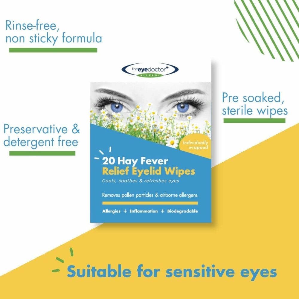 The Eye Doctor Hay Fever Relief Eyelid Wipes - 40x Single Use Eye Wipes for Allergy  Hayfever - Inflammation, Watery Itchy Eyes, Headaches  Migraines - Cooling Soothing Relief The Eye Doctor Hay Fever Relief Eyelid Wipes - 40x Single Use Eye Wipes for Allergy  Hayfever - Inflammation, Watery Itchy Eyes, Headaches  Migraines - Cooling Soothing Relief