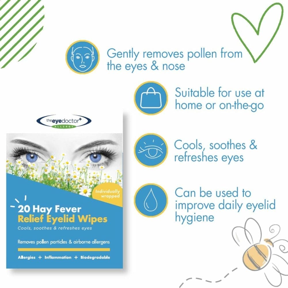 The Eye Doctor Hay Fever Relief Eyelid Wipes - 40x Single Use Eye Wipes for Allergy  Hayfever - Inflammation, Watery Itchy Eyes, Headaches  Migraines - Cooling Soothing Relief The Eye Doctor Hay Fever Relief Eyelid Wipes - 40x Single Use Eye Wipes for Allergy  Hayfever - Inflammation, Watery Itchy Eyes, Headaches  Migraines - Cooling Soothing Relief