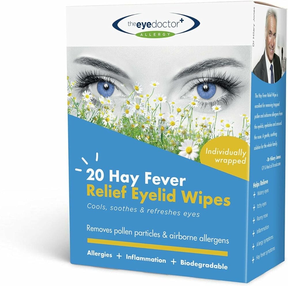 The Eye Doctor Hay Fever Relief Eyelid Wipes - 40x Single Use Eye Wipes for Allergy  Hayfever - Inflammation, Watery Itchy Eyes, Headaches  Migraines - Cooling Soothing Relief The Eye Doctor Hay Fever Relief Eyelid Wipes - 40x Single Use Eye Wipes for Allergy  Hayfever - Inflammation, Watery Itchy Eyes, Headaches  Migraines - Cooling Soothing Relief