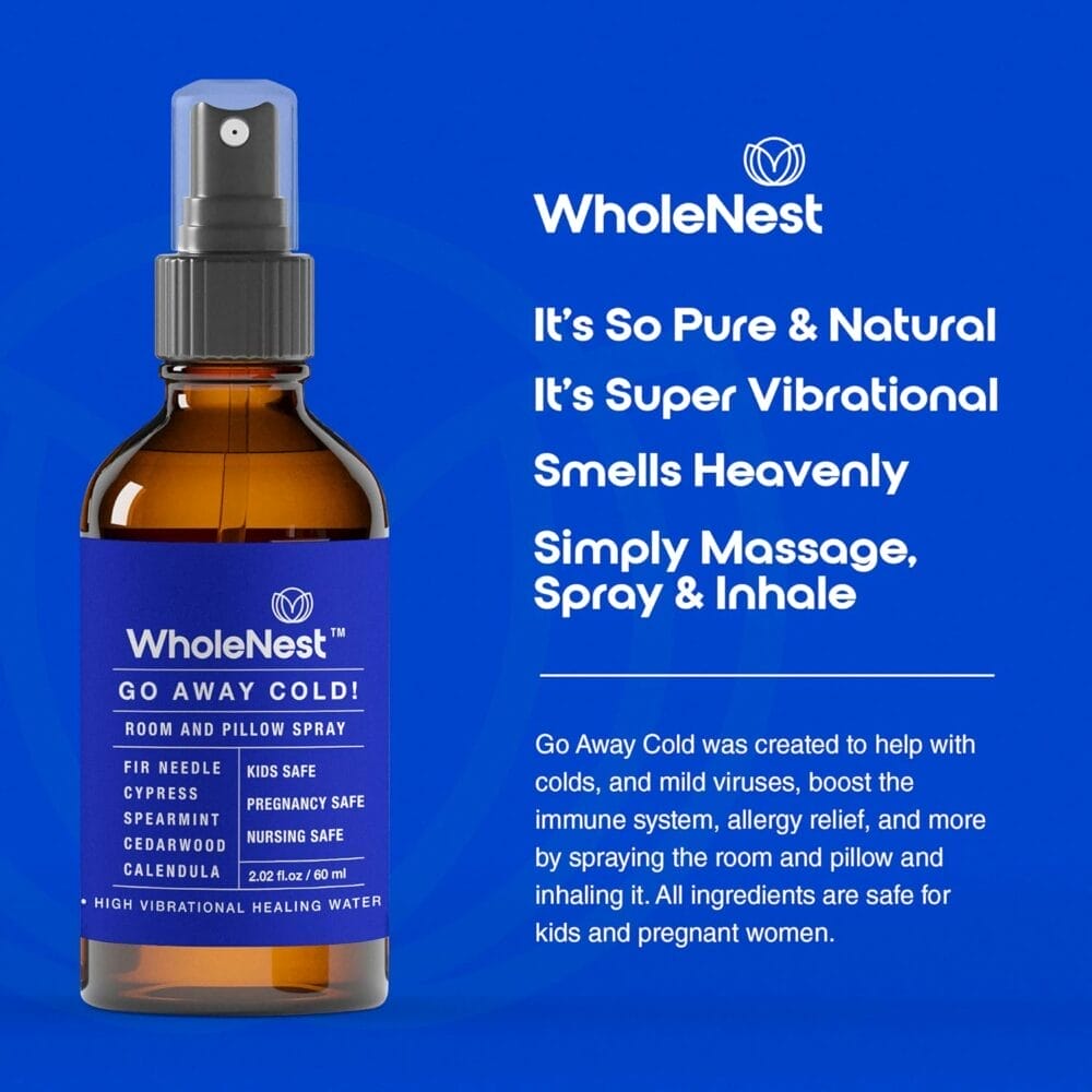 WholeNest Go Away Cold! Spray - Sleep Spray for Room Pillow, Fir Needle, Spearmint, Cypress, Cedarwood Calendula Essential Oils for Colds, Allergies WholeNest Go Away Cold! Spray - Sleep Spray for Room Pillow, Fir Needle, Spearmint, Cypress, Cedarwood Calendula Essential Oils for Colds, Allergies