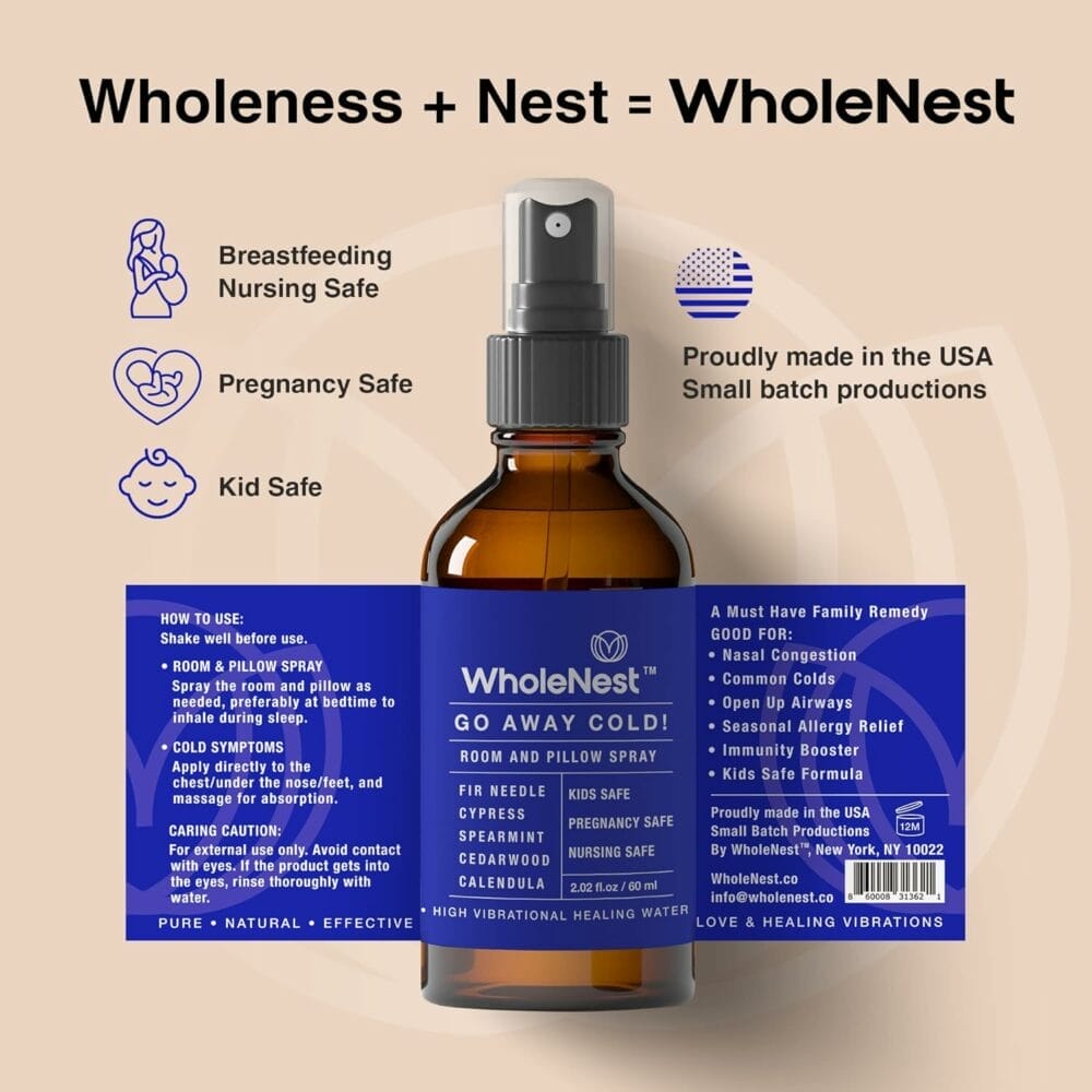 WholeNest Go Away Cold! Spray - Sleep Spray for Room Pillow, Fir Needle, Spearmint, Cypress, Cedarwood Calendula Essential Oils for Colds, Allergies WholeNest Go Away Cold! Spray - Sleep Spray for Room Pillow, Fir Needle, Spearmint, Cypress, Cedarwood Calendula Essential Oils for Colds, Allergies