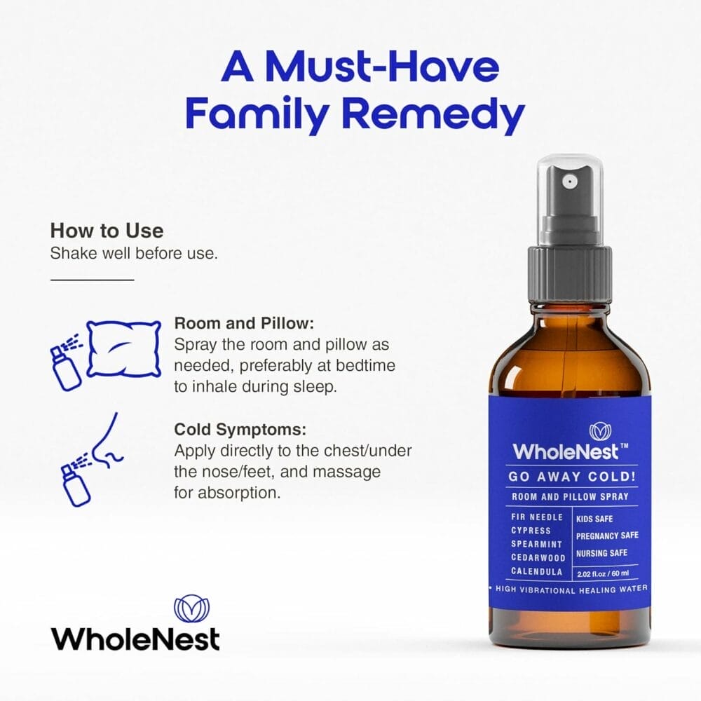 WholeNest Go Away Cold! Spray - Sleep Spray for Room Pillow, Fir Needle, Spearmint, Cypress, Cedarwood Calendula Essential Oils for Colds, Allergies WholeNest Go Away Cold! Spray - Sleep Spray for Room Pillow, Fir Needle, Spearmint, Cypress, Cedarwood Calendula Essential Oils for Colds, Allergies